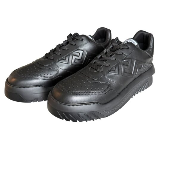 Versace 1008124, Mens Greca Black Leather Low Top Logo Sneakers EU 40, 45.5, 46 - Picture 3 of 13